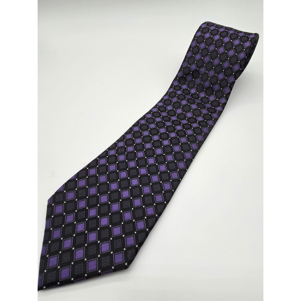 Sean John Tie Purple Black Geometric Pattern Necktie 58" x 3.25" NWOT